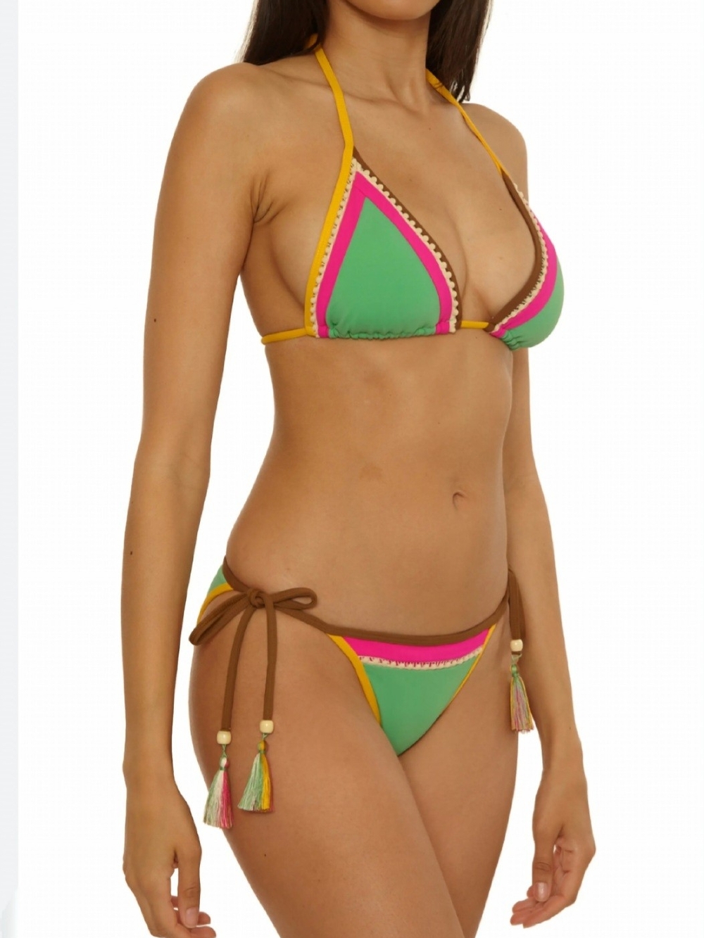 Lucky Brand Maldives Colorblock Pom Trim Bikini Top AND Buttom NWT